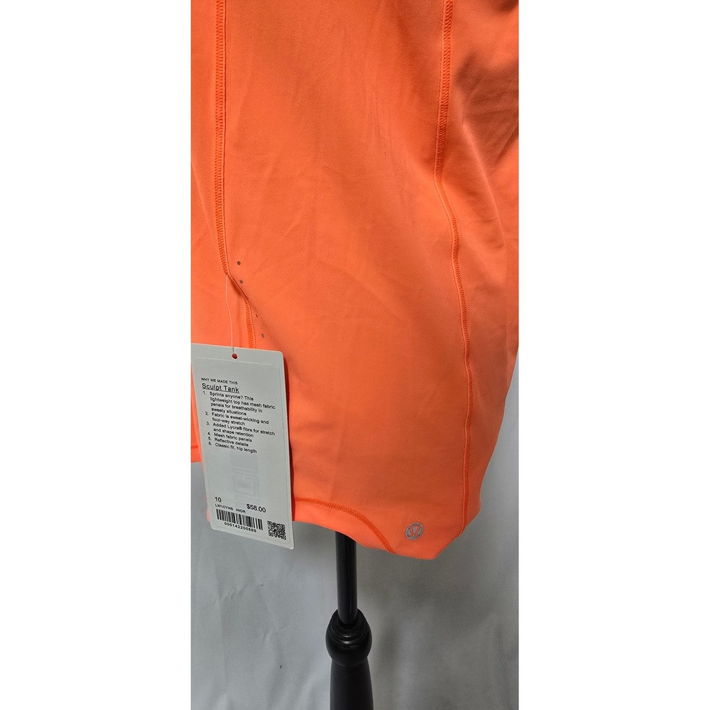 Lululemon women 10 sculpt tank top neon orange HIOR mesh reflective workout - Picture 6 of 8